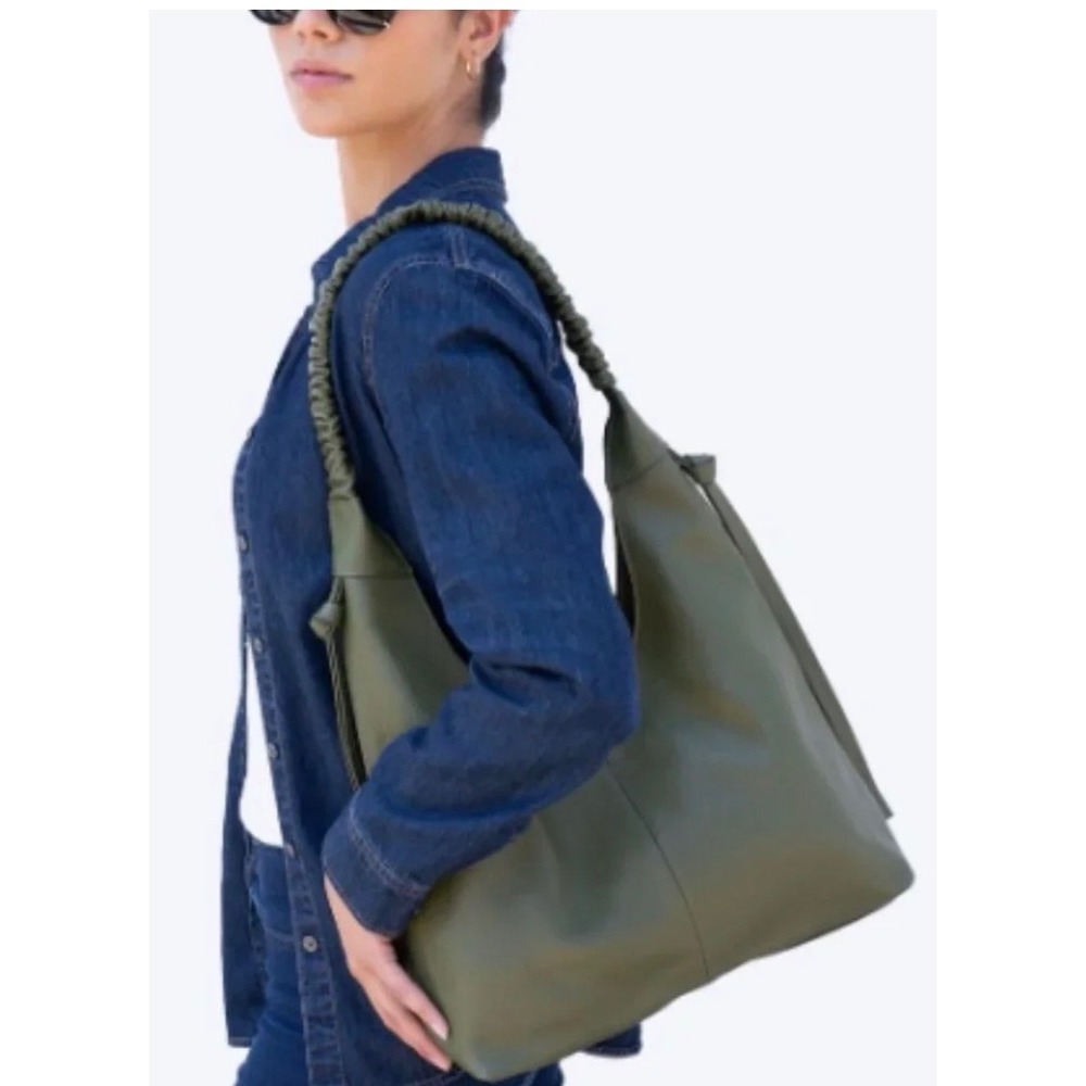 LAGGO Hobo Bag Women Large Olive Green Pebbled Leather Scrunchie Strap Slouchy
